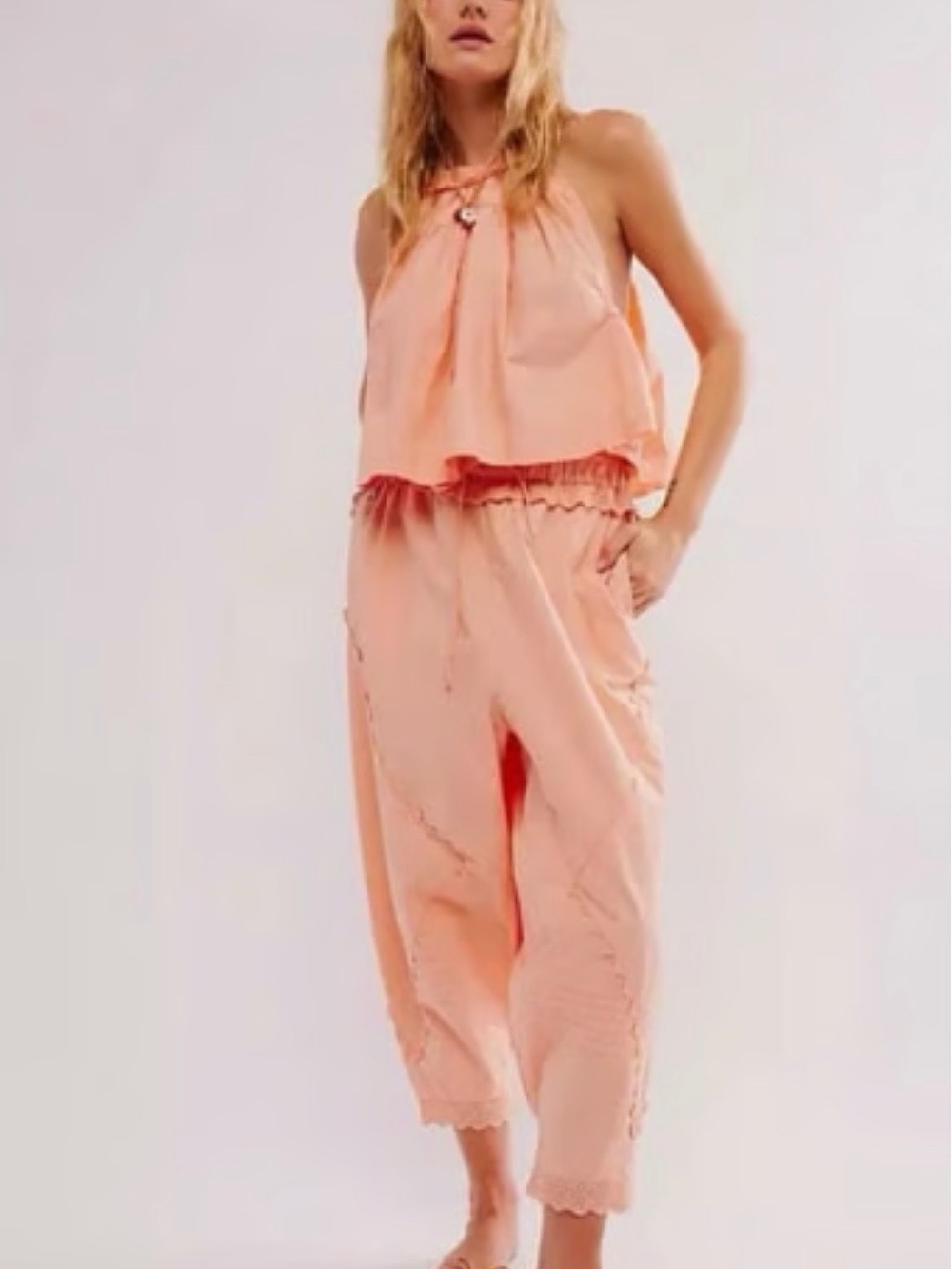 Free People Peach Eyelet Lace Boho Harem Pants XS — NWT